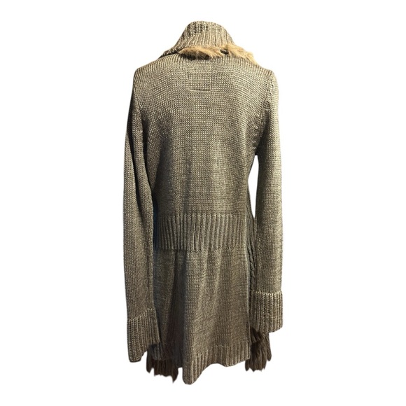 Lapis fur trim long sleeve front tie sweater - Picture 3 of 10